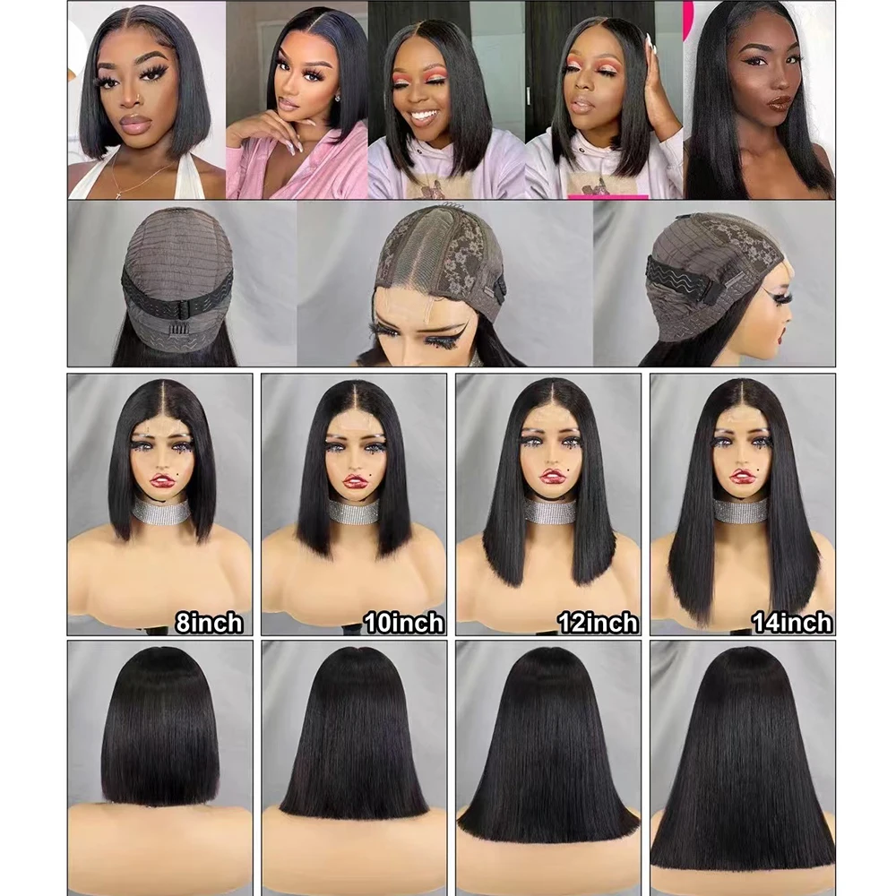 Glueless Wig Double Drawn 12A Hair 350% Density Straight Bob Human Hair Wig 2x6 HD Lace Closure Frontal Wigs for Women