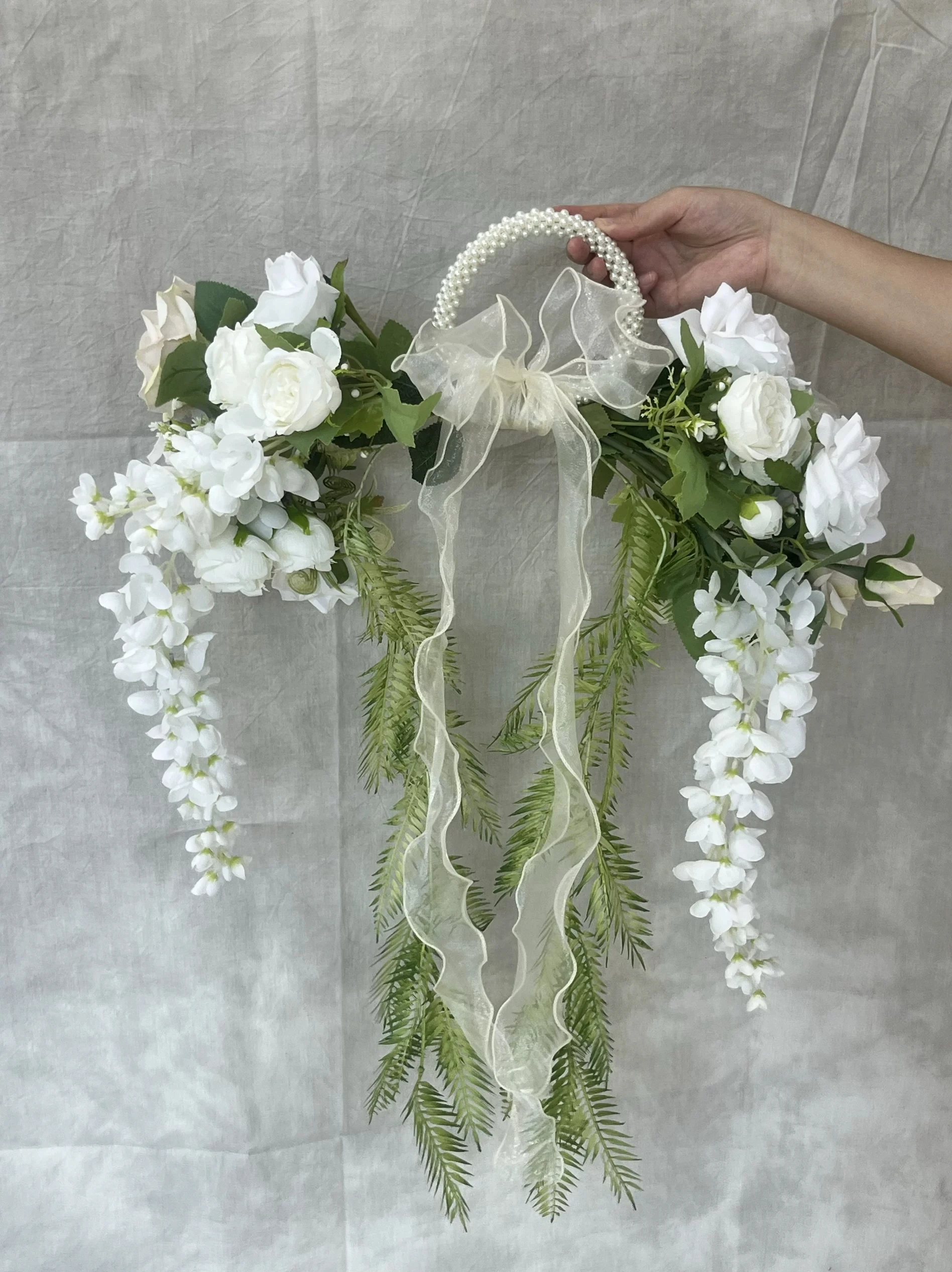 

Ins Boho White Floral Hoop Headdress - Wedding Bridal Hair Garland for Outdoor Ceremony, Korean Style Sweet Bride Accessory