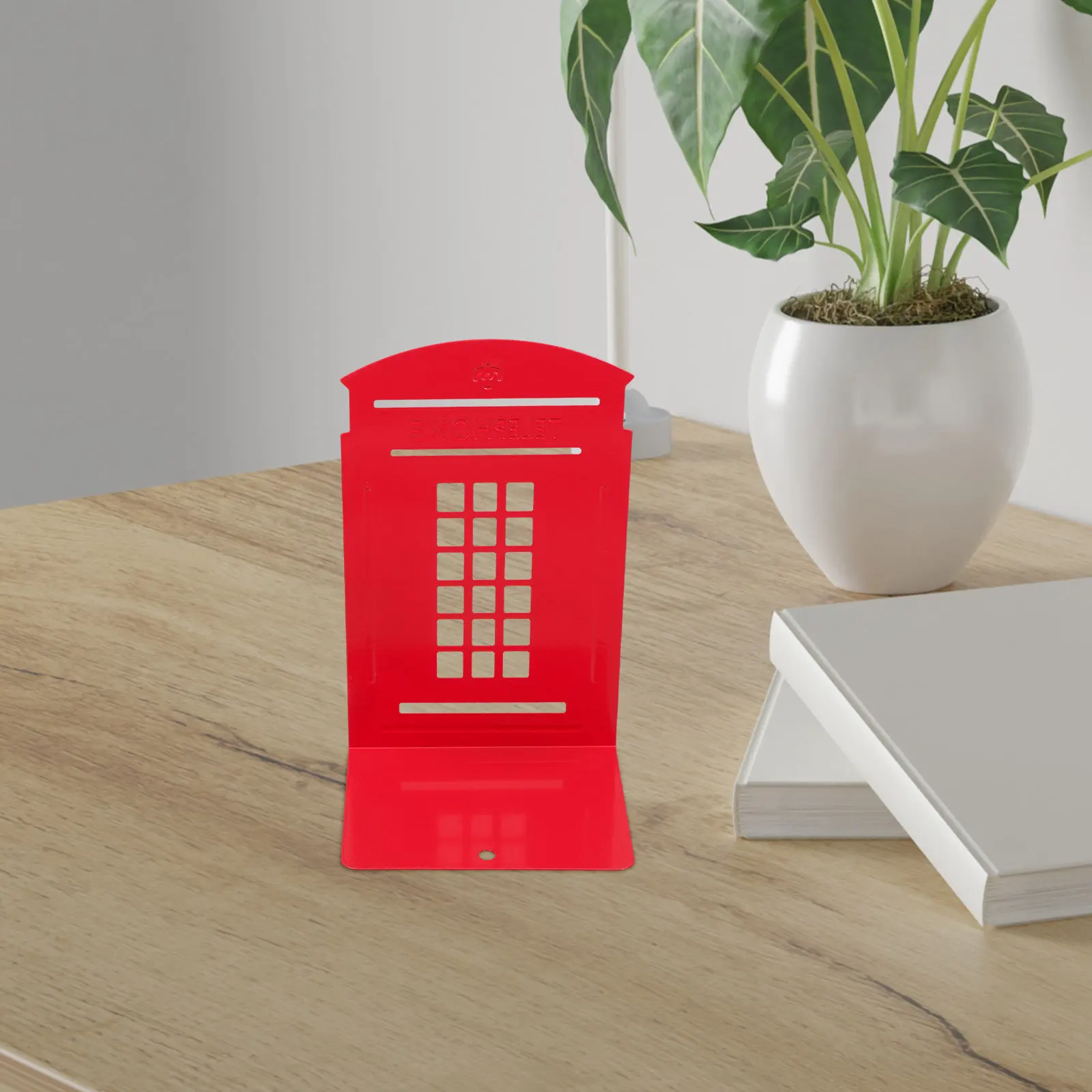 2Pcs Metal Book Ends Retro British Style Telephone Booth Bookshelf Accessories Creative Book Holder for Office Study Decorative