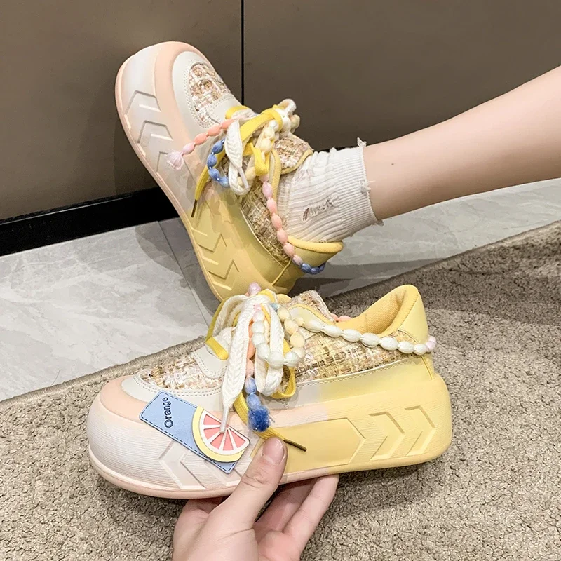 Ladies Shoes on Sale 2023 New Fashion Round Toe Lace Up Women's Vulcanized Shoes Spring Flat Outdoor Breathable Women Sneakers