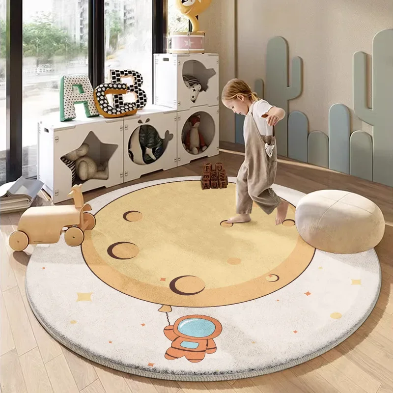 Round Faux Cashmere Decor Foot Mat Non Slip Stain Resistant Living Room Game Floor Rug