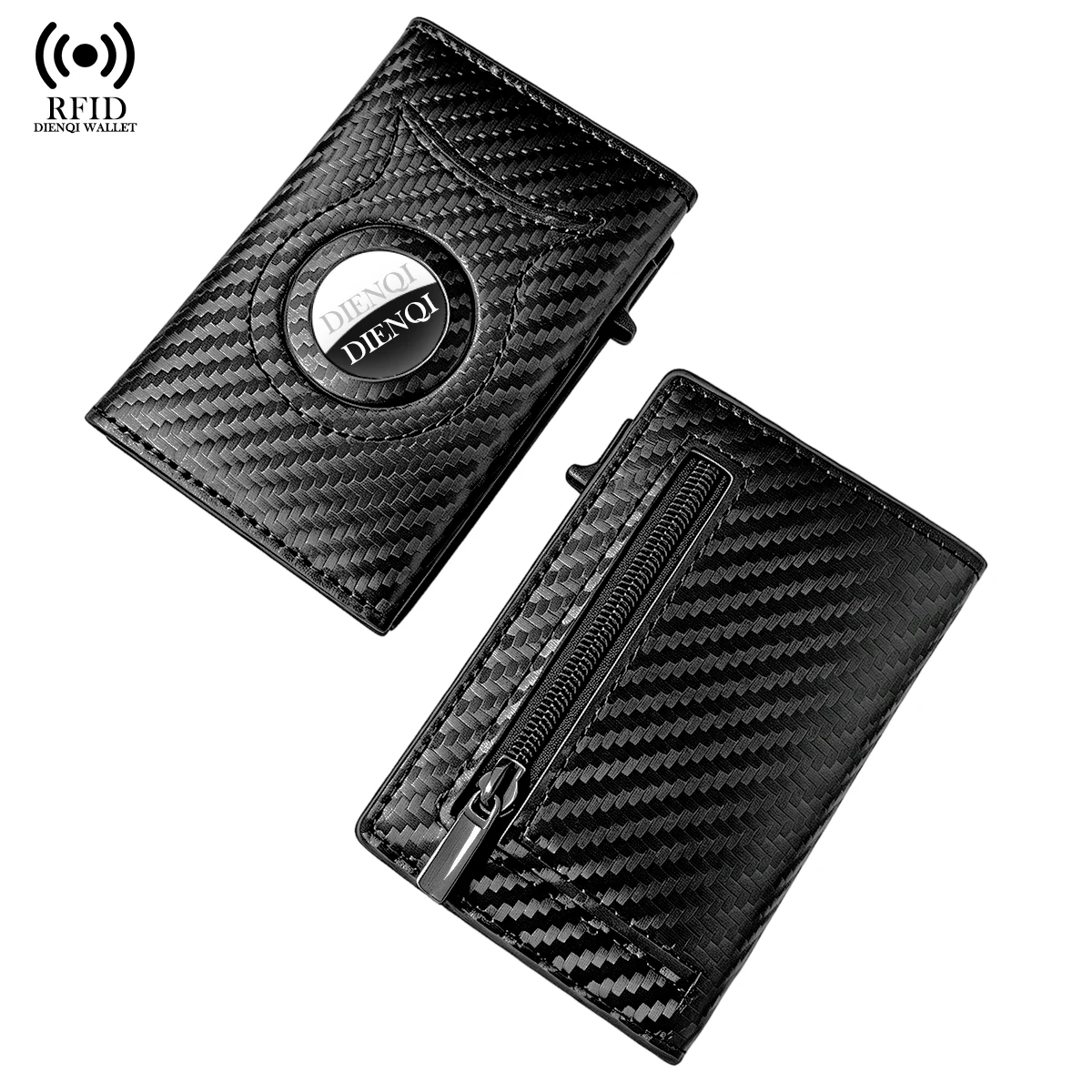 Mens Airtag Wallet Money Clip Carbon Fiber Card Holder Automatic Pop Up Card Case Coin Purse Mini Bag Trifold Air Tag Wallets