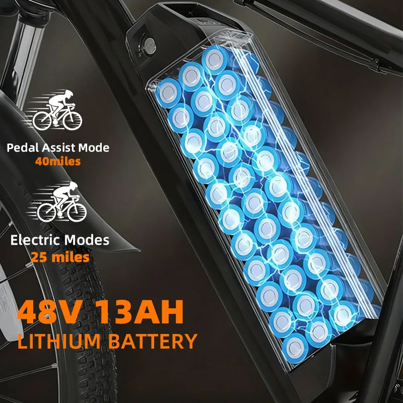 Uplee 26" City Electric Bike For Adults 500W Motor 740W Peak 48V 13AH Battery 7-Speed E-Bike With Dual Disc Brake LED image 4