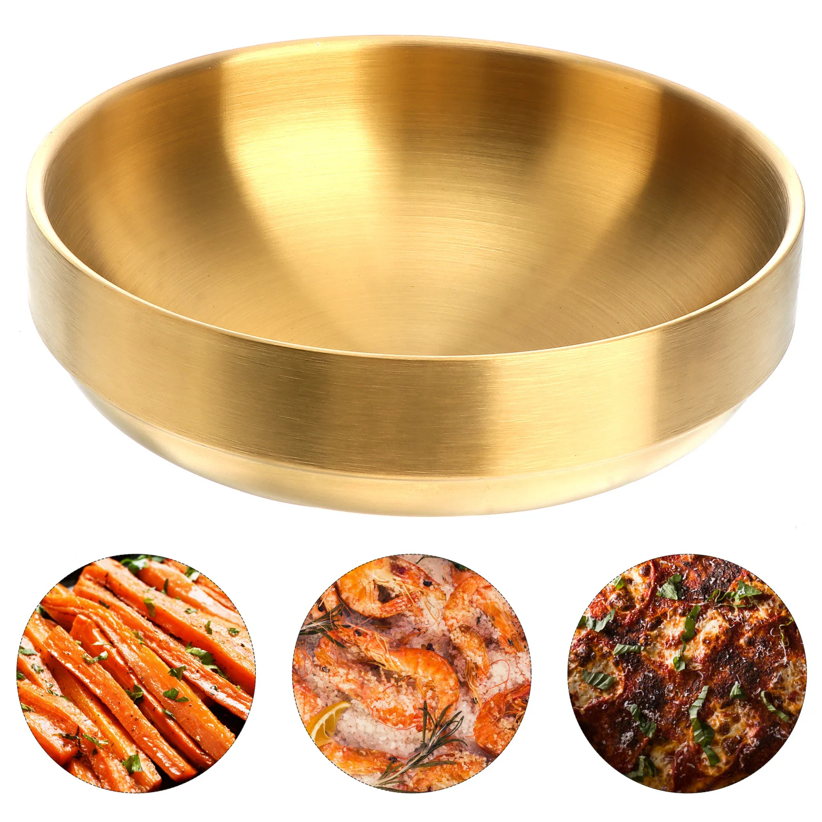 

19Cm Stainless Steel Double Wall Soup Thick Rice Bowl For Noodles Ice Cream 304 Metal Household Utensils Insulated Snack Bowl
