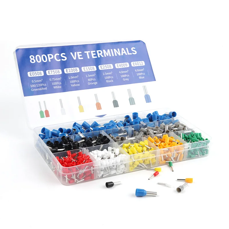 200-1900PCS VE Tube Terminal Kits Quick Wiring Insulated Ferrule Crimp Terminals Boxed Set Wire Cable Connector A/B Type 300V