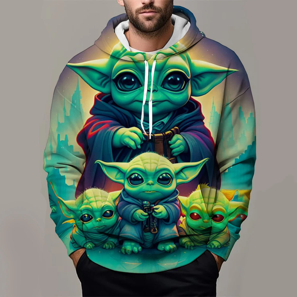 Disney Marvel Yoda Baby Printed Men's Hoodie Long Sleeve Four Seasons Spring and Autumn Comfortable Hoodie Boy Style