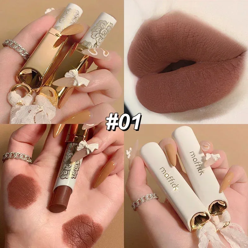 6 色レース口紅防水マットレンガレッド口紅ノンスティックカップ持続ベルベットリップクリーム高着色唇化粧品