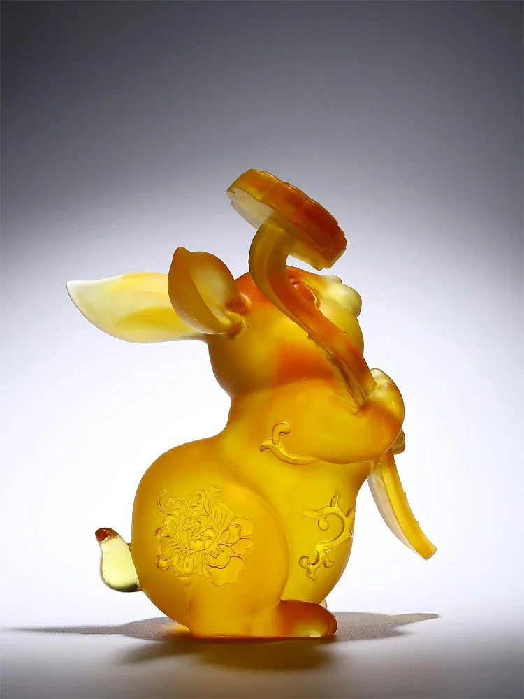 Glazed Jade Rabbit Ornament Small Zodiac Citrine Craft Gifts