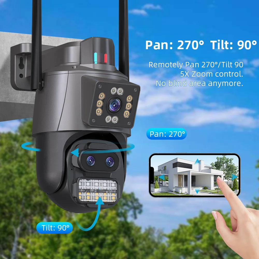 9MP 5K HD WiFi IP Camera Outdoor 8x Zoom Three Lens Dual Screen PTZ Camera 6MP 3K Auto Tracking Home Security CCTV Surveillance
