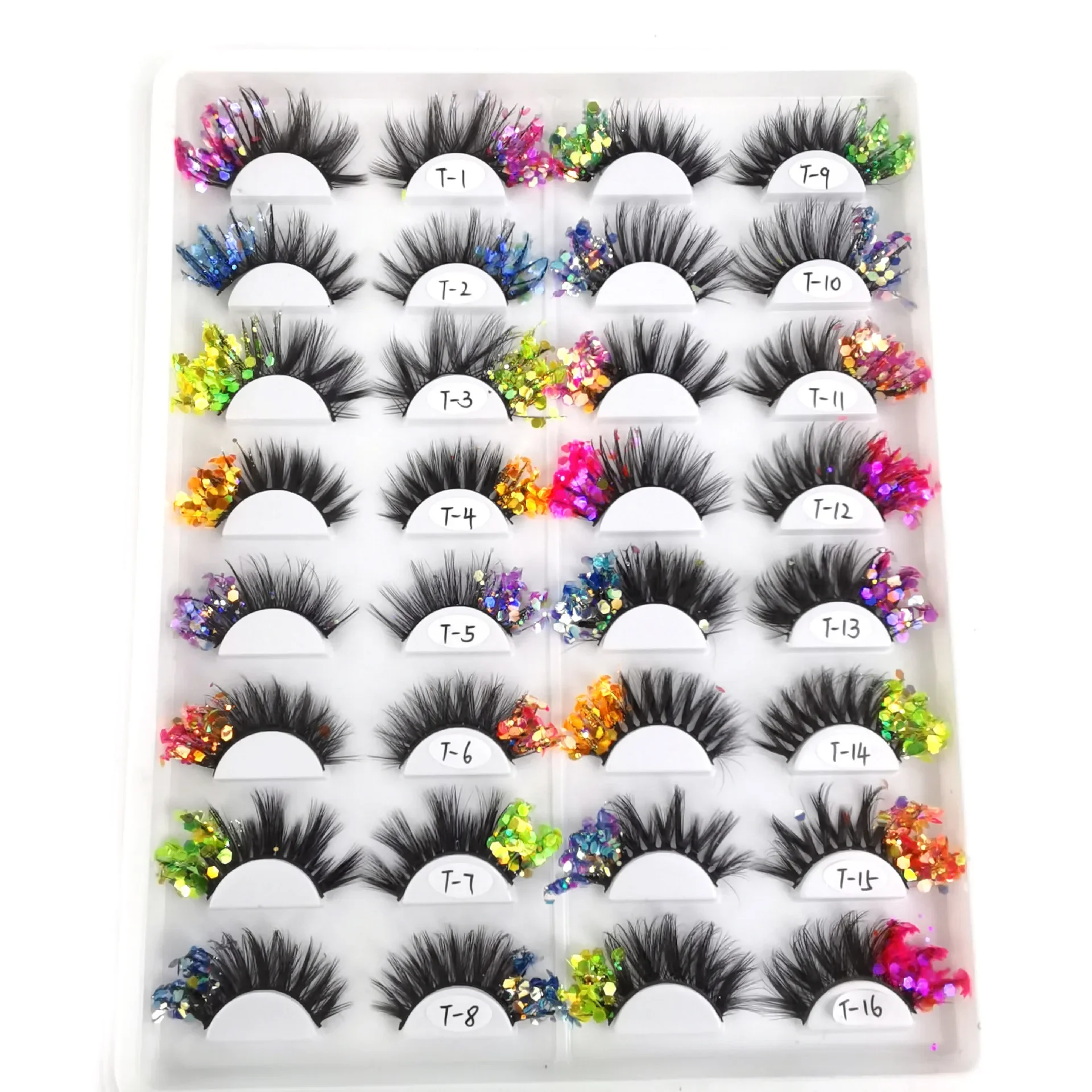 Pestañas postizas 3D de Color luminoso, lentejuelas brillantes, pestañas gruesas y exageradas, maquillaje de escenario europeo y americano
