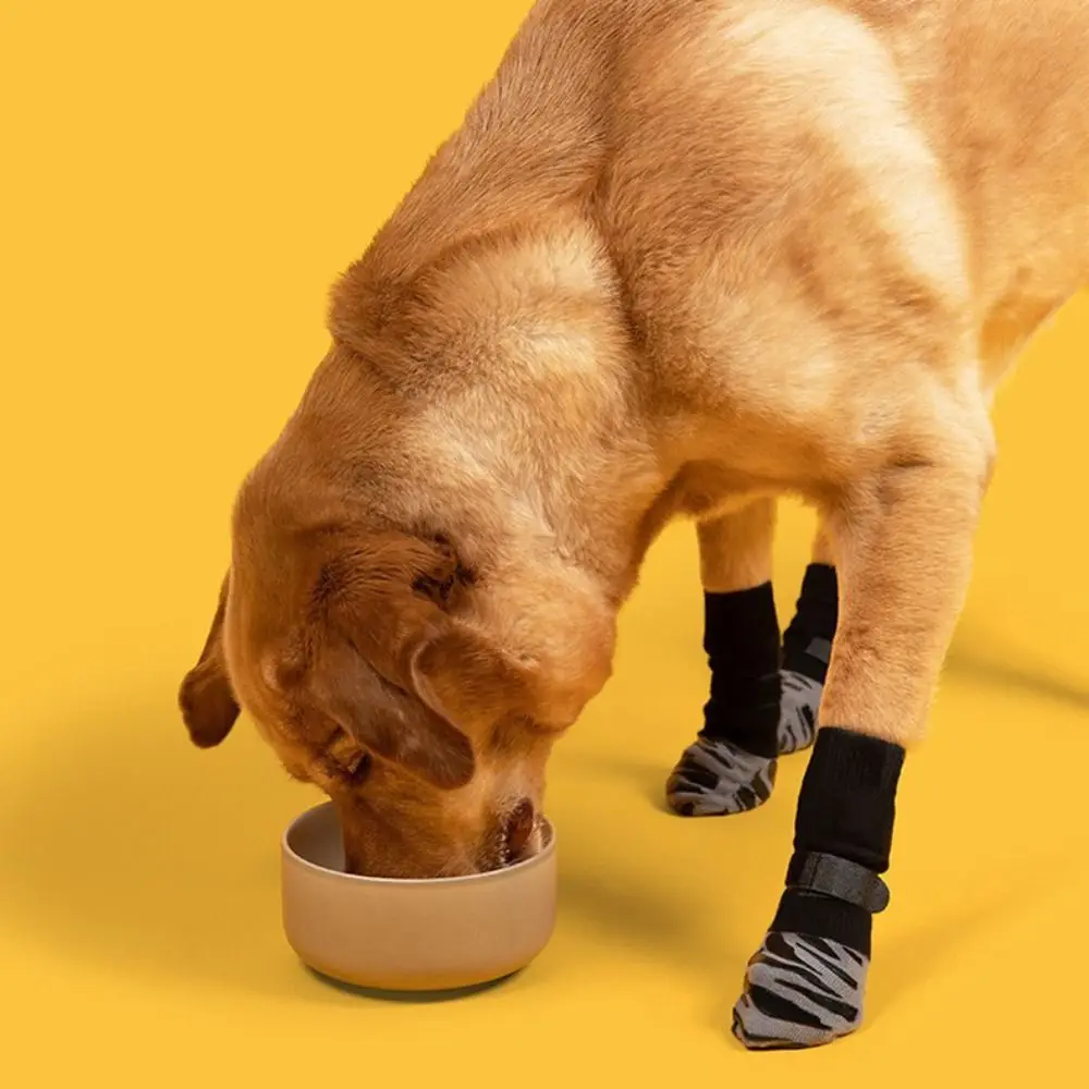 4pcs Fashion Anti-Slip Dog Socks Strong Grip Silent Paw Protection Socks Anti-Scratch Adjustable Band Pets Knitted Socks Indoor