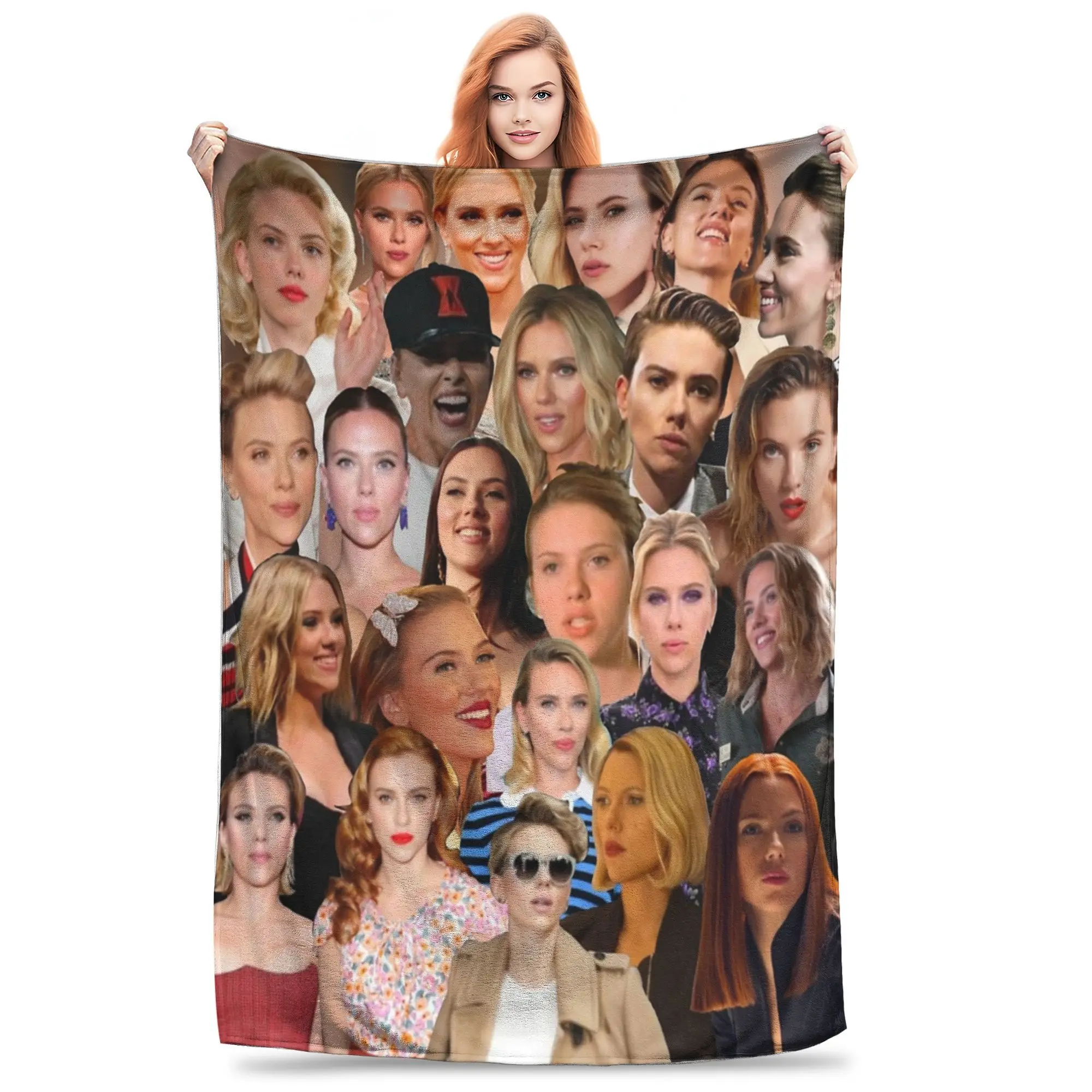 

Scarlett Johansson Photo Collage Blanket Velvet Relax Soft Throw Blanket for Bed Bedspreads