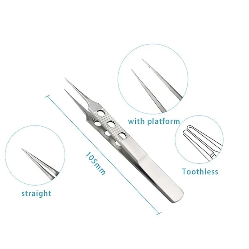 Stainless Steel Tweezers Platforms Ophthalmic FUE Hair Planting Micros Forceps