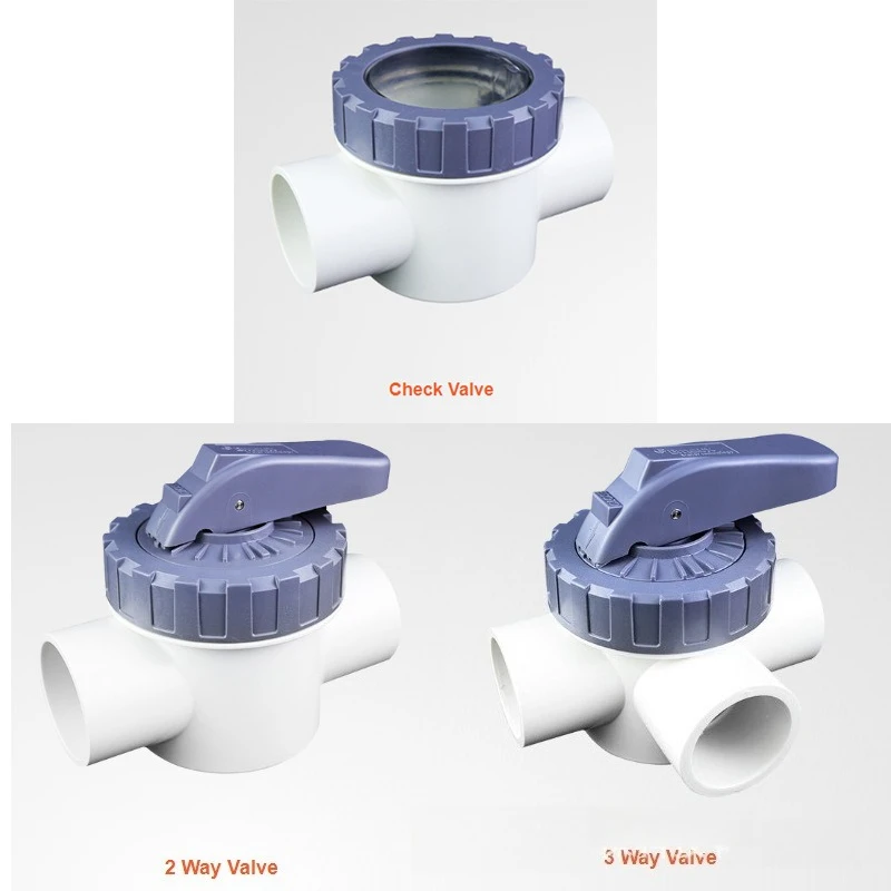 Transparent PVC Check Valve, 2-Way & 3-Way Diverter Valve for Swimming Pool – Non-Return Flow Control, Corrosion-Resistant