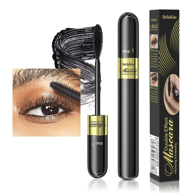 Mascara effet 4D 2 en 1 pour allongeant, recourbe et volumisant les cils dramatiques, formule longue durée imperméable et anti-taches