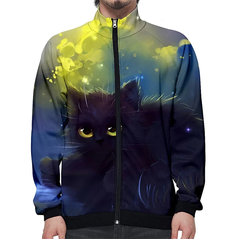 Cat Animel 3D Jacket Men Women Harajuku Hip Hop New Style Hoodies Casual Stand Collar Zipper Sweatshirt Ropa Para Hombre Jackets