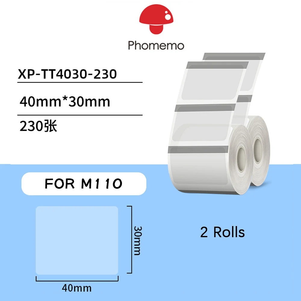 2Rolls Phomemo Clear Transparent label Self-Adhesive Labels Paper for Phomemo M110 200 220 Label Maker Printer Thermal Sticker