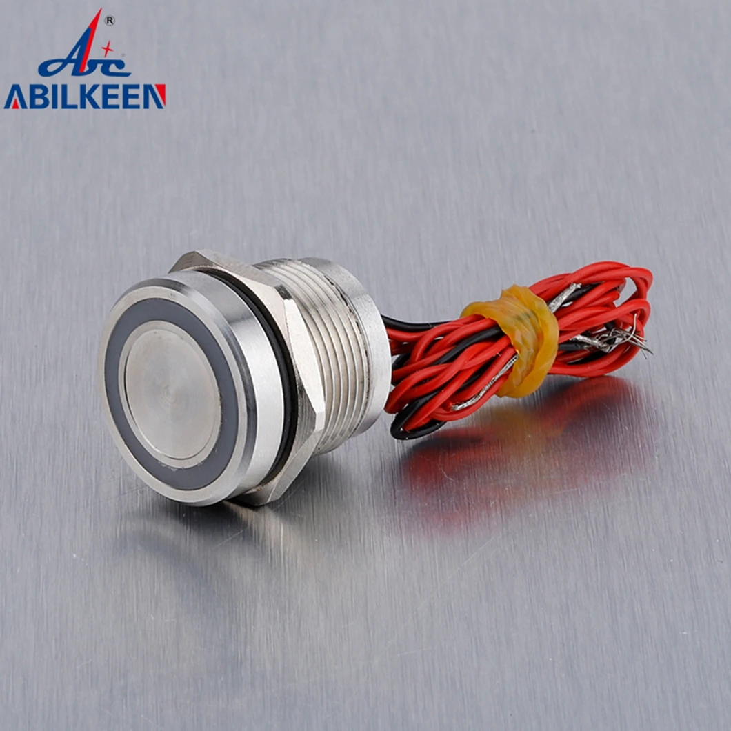 ABILKEEN 19MM 1NO Stainless Steel Piezo Switch 2A 3V/5V/6V/12V/24V IP68 Waterproof Touch Pressure-Sensitive Switch with LED Ring