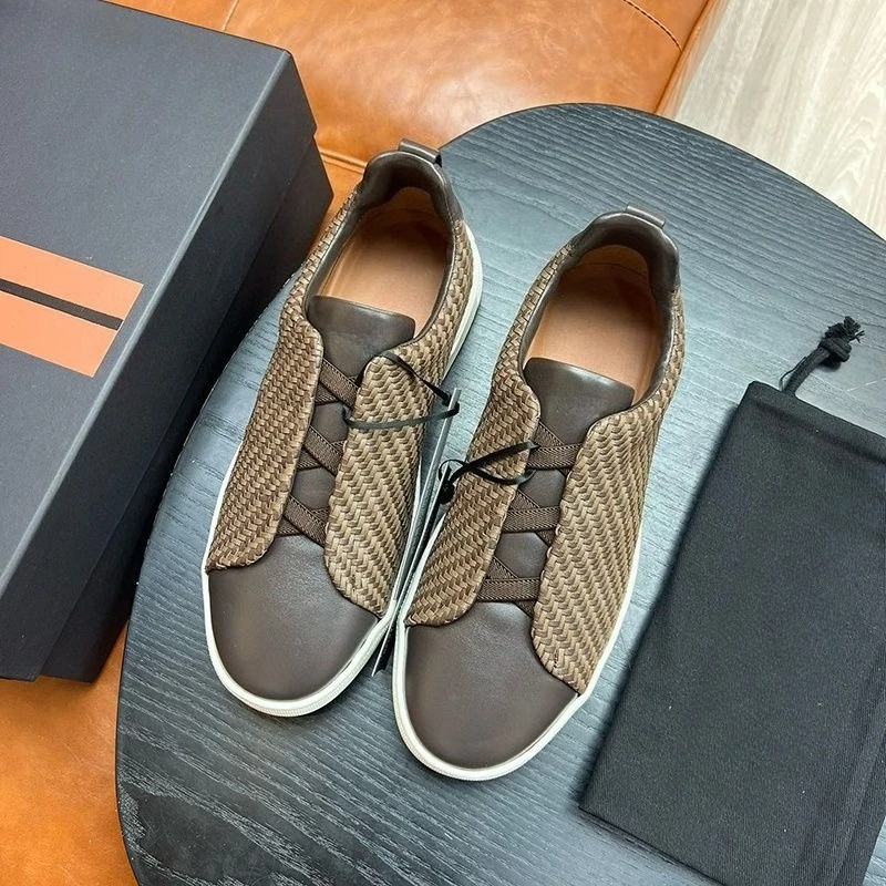 أحذية بدون كعب كاجوال فاخرة للرجال منخفضة المستوى، أحذية رياضية كاجوال، أحذية قيادة جلدية محبوكة مرنة، خفيفة الوزن وقابلة للتنفس #6