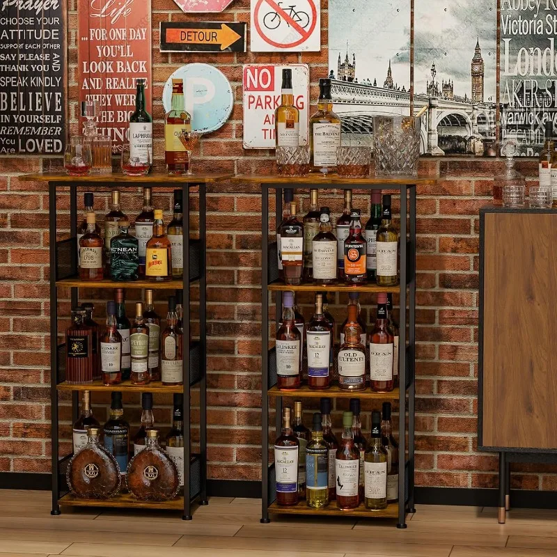 4-tier Whiskey Rack Mini Bar Cart, Multi-functional Home Bar Wine Cabinet Storage Trolley for Living Room Home Furniture Decor