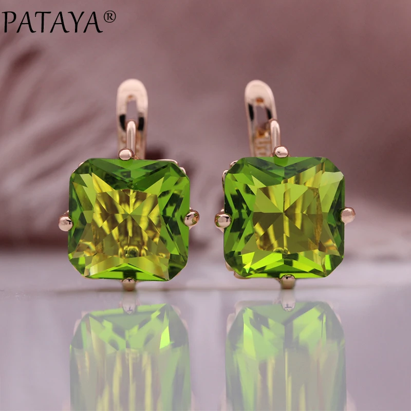 PATAYA 2024 New Luxury Square Natural Zircon Earrings For Women 585 Rose Gold Color Party Earrings Fashion Fine Jewelry