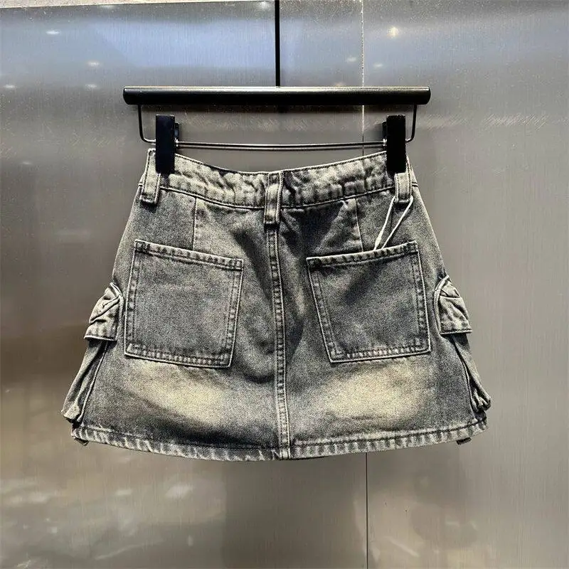 European Style Mini Skirt For Women High Waist Washed Cargo Loose Fit Denim Skirts Summer Casual Slim Fit Streetwear Skirt