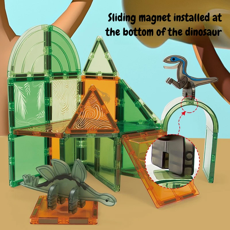 الإبداعية الملونة نافذة المغناطيسي ورقة الأطفال DIY ديناصور Worid المغناطيسي اللبنات الربط لغز لعبة هدية للأطفال