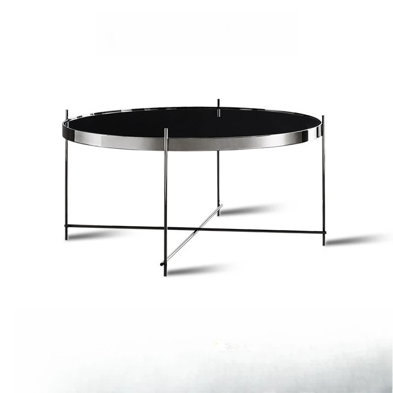 2025 new Italian minimalist stainless steel round coffee table living room tempered glass light luxury high-end designer model