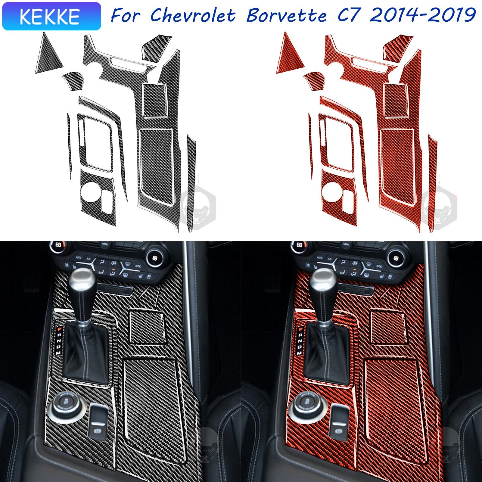 

For Corvette C7 Accessories Interior 2014-2019 Gear Shift Center Storage Cup Holder Set Carbon Fiber Trim Decal Auto Sticker