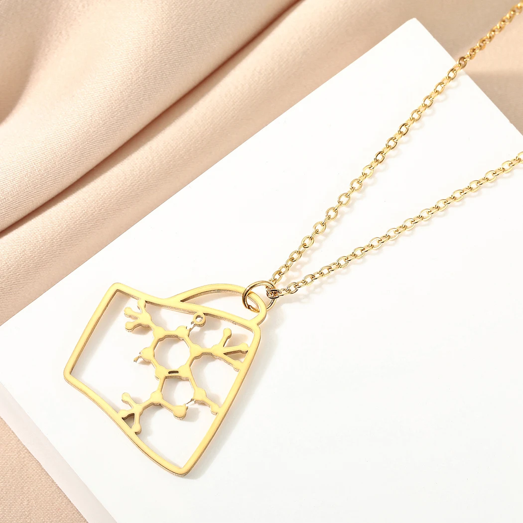 CHENGXUN Caffeine Molecule Pendant Necklace for Women Girls Stainless Steel Chemistry Charm Neck Chain Science Jewelry Gift