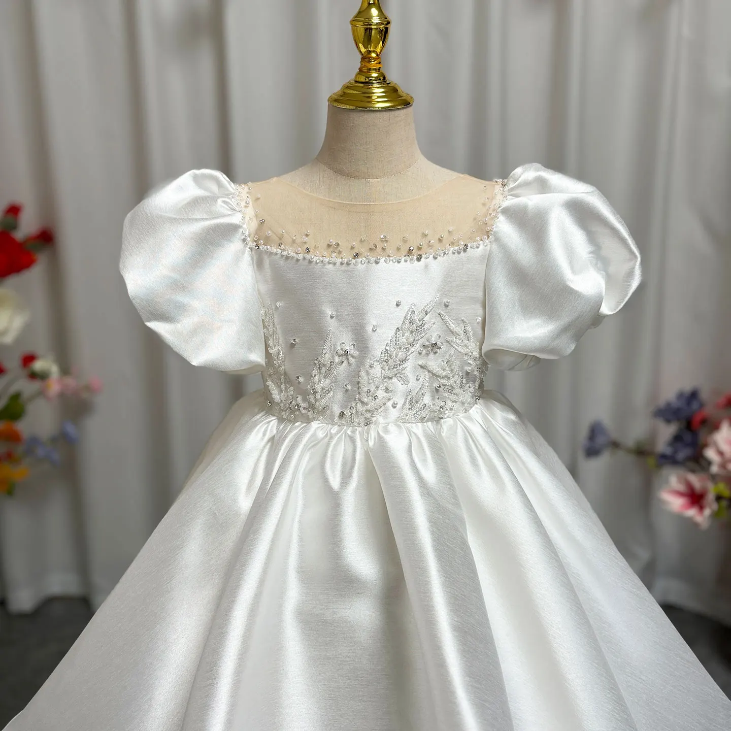 Jill Wish J256 Elegant White Girl Dress Sequined Beading Princess Gown for Kids Wedding Birthday First Communion Party 2025
