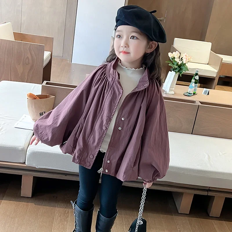 Girls Coat Korean Style Hardshell Children Spring Autumn Baby Girls Lantern Sleeve Loose Jacket Girls Fashion Autumn Clothes image 3