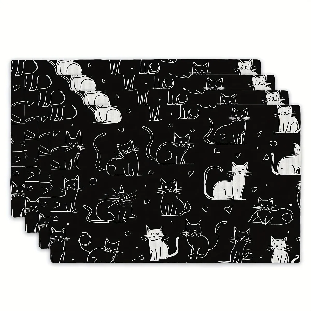 4pcs Set of Table Mats with Cute Cat Simple Line Drawing Patterns Rectangular Kitchen Dining Table Mat Suitable for Home
