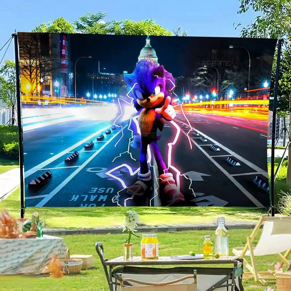 Klassischer Charakter-Hit-Film, Sonic, großes Geschäft, Kunst, Promotion, Werbekabine, Flagge, Hängebanner