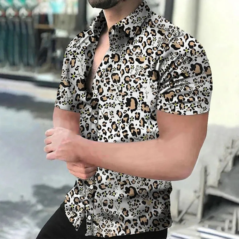 Fashion Leopard 3D Printed Shirt Summer New Men\'s Hawaiian Casual Short Sleeves Shirts Streetwear Outdoor Blouse Man\'s Clothing