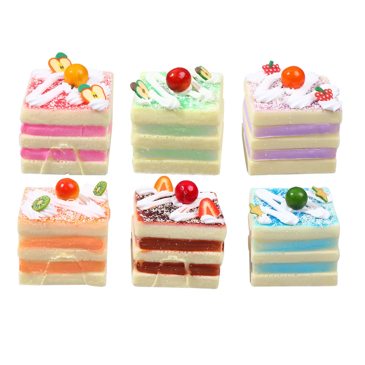 6pcs Simulation Cake Model PU Square Cake Decor Photography Prop Educational Cake Ornament (Random Style)