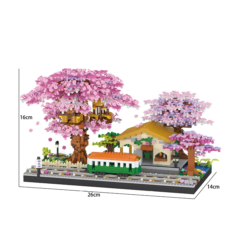 Juego de bloques de construcción de árbol bonsái de cerezo, ladrillos de plantas de flor de Sakura DIY con modelo de casa de árbol ligera, regalo romántico para novia