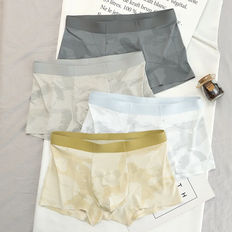 3 Pcs Men's Underwear Ice Silk Men Boxers Short Breathable Printing Panties Summer U Pouch Underpants Gay Sexy Hombres