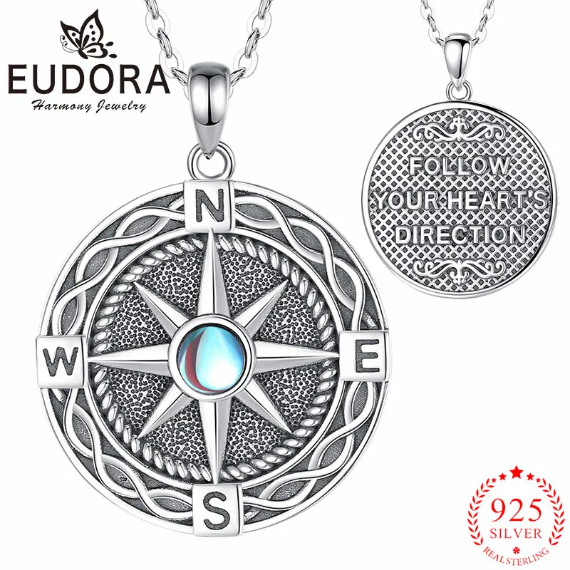 colar bussola de prata esterlina para homens e mulheres inlay moonstone pingente vintage personalidade joias presente requintado novo eudora 925 01