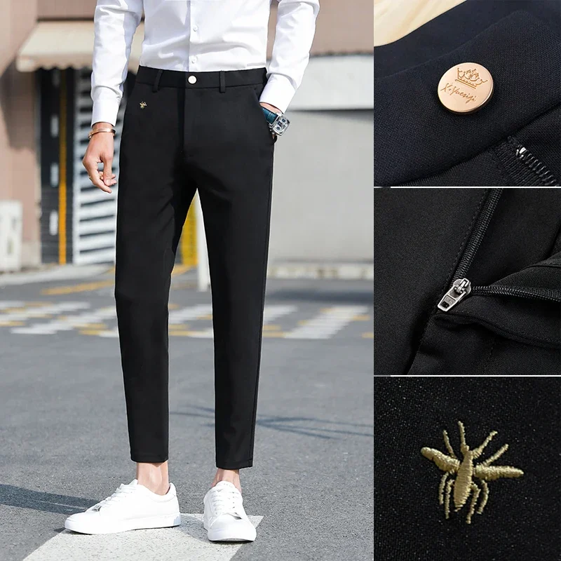 

2023 Spring/Summer Elastic Slim Fit Casual Pants Men's Solid Office Social Dress Pants Fashion Men's Suit Pants Street Clothing