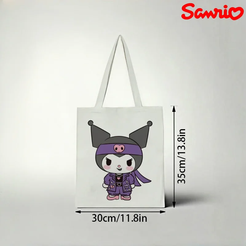 

1pc Sanrio Kuromi Canvas Tote Bag, Street‑style Purple‑outfit Headband Punk‑chic Print Eco Shoulder Bag