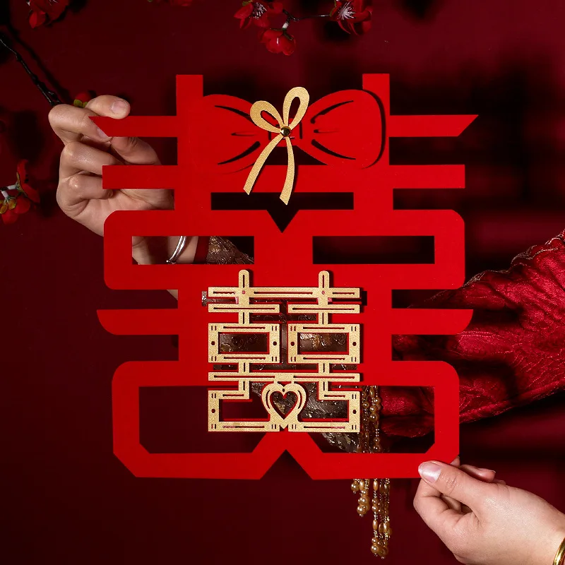 

Chinese Wedding Decoration Door Wall Double Happiness Ornaments Wedding Stickers Supplies Marriage Room Background Decoration