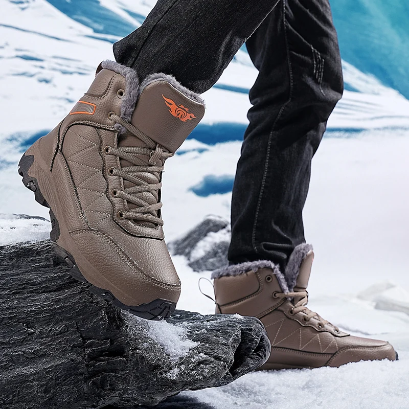 NeW Men Winter Snow Boots For Waterproof Leather Sneakers Super Warm Men\'s Boots Outdoor Male Hiking Boots Work Shoes Size 39-48