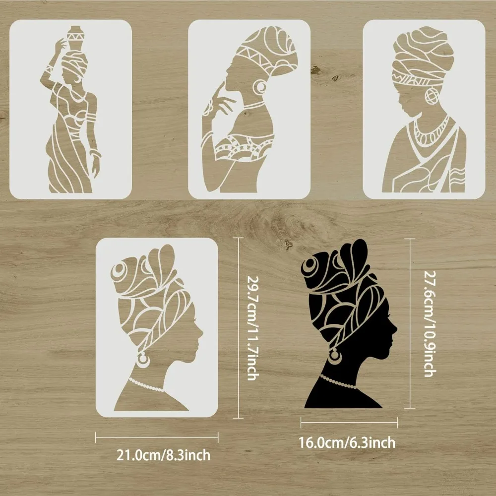 4PCS Tribal Women Stencil 11.7x8.3 inch, Tribal Wall Stencils for Painting Reusable Large DIY Art and Craft Stencils PET