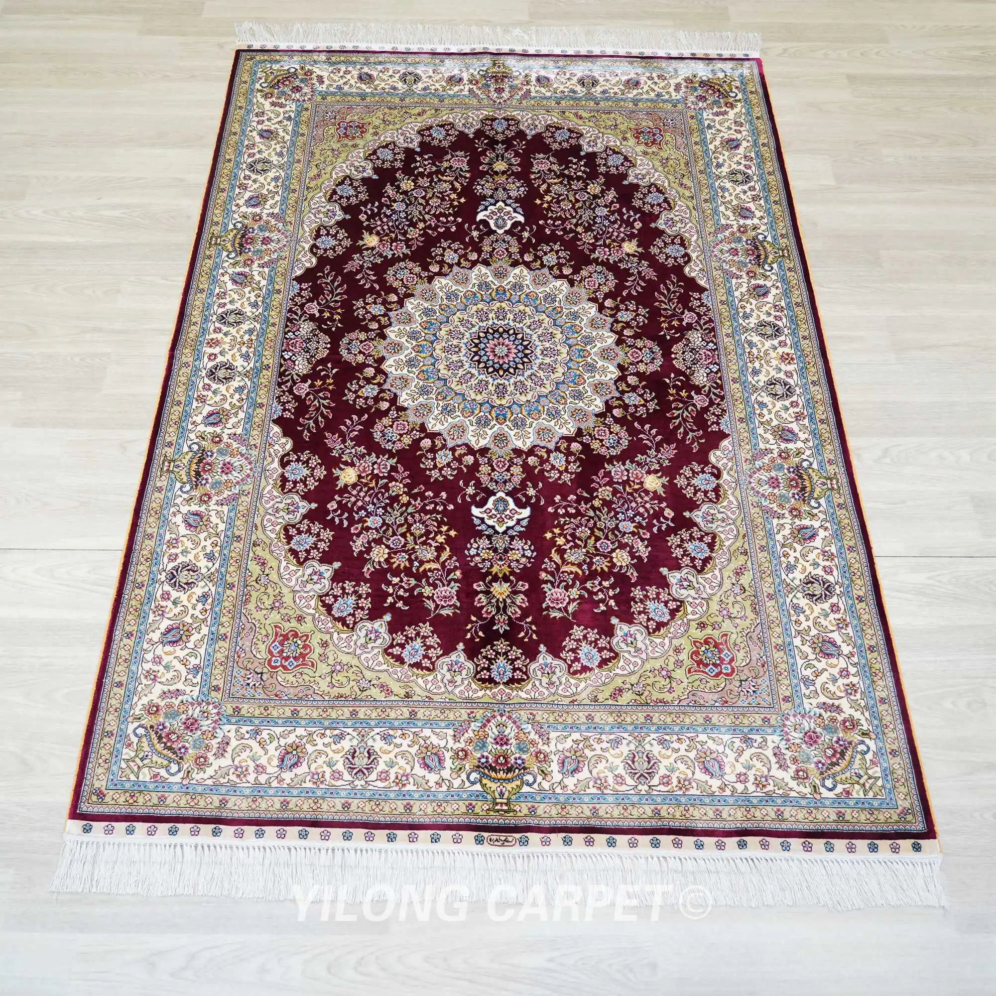 4'x6' Handwoven Silk Carpet Dome Gonbad Medallion Blue Turkish Area Rug (ZQG674A)