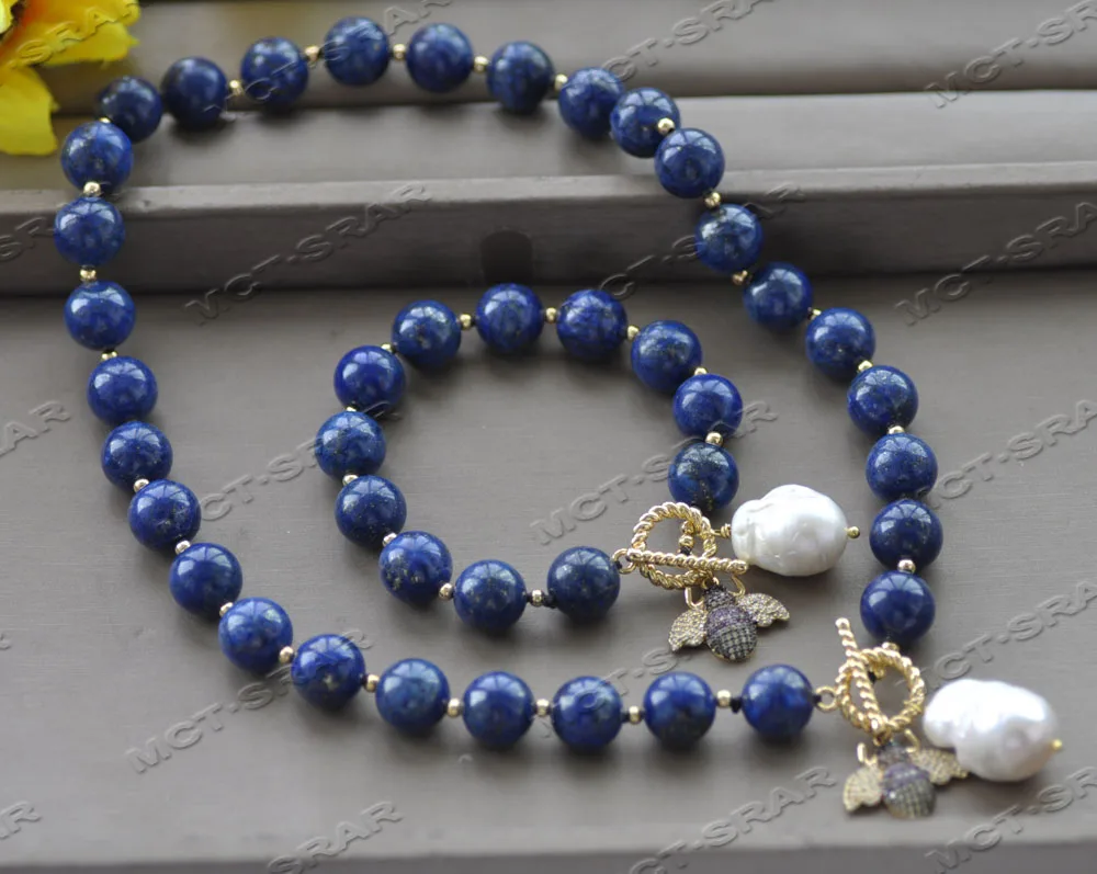 

Z11996 12mm Blue Round Lapis-Lazuli Necklace Bracelet Insect Pearl Pendant