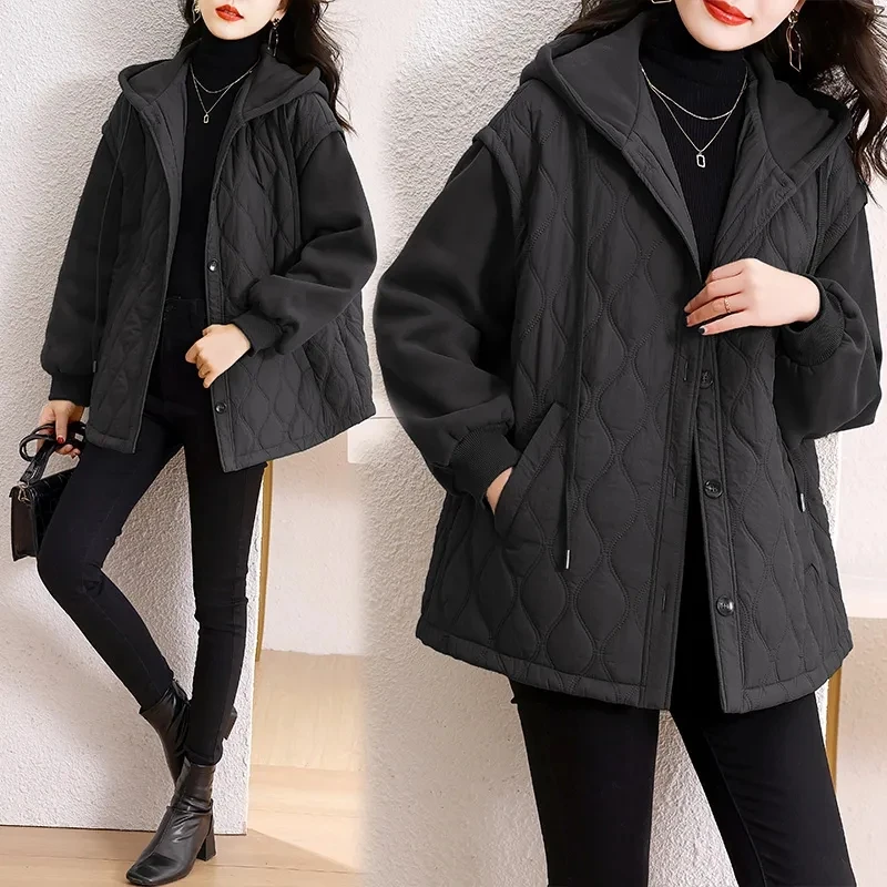 2024 New Women\'s Puffer Jacket Cotton-padded Jacket Hooded Loose Design Sense of Niche Thick Quilted Cotton-Padded Clothes Outer