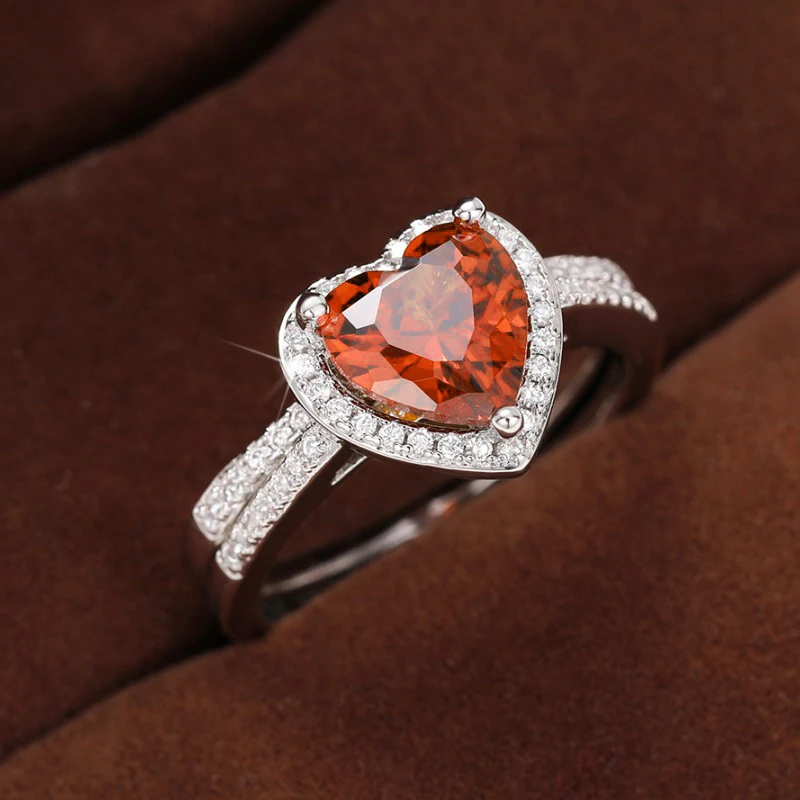 Huitan Wunderschöne Granat Liebe Zirkonia Set Ringe für Frauen Hochzeit Verlobung Temperament Elegante Dame Zubehör Schmuck