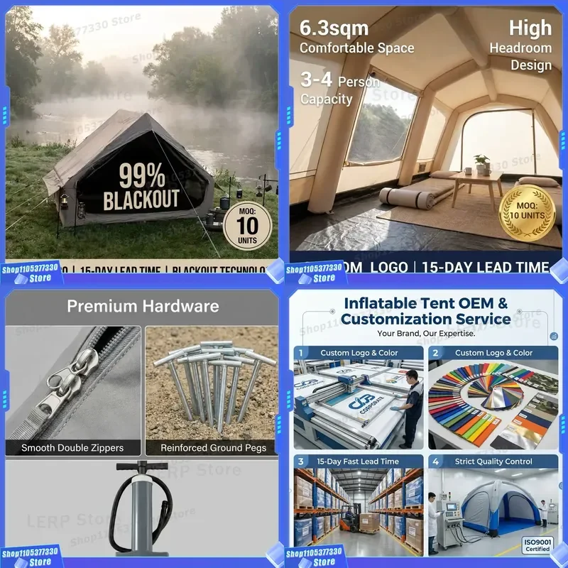 Wholesale UV50 Inflatable Tent 6.3sqm 3 4 Person Black Coating Sun Shield Waterproof Inflatable Shelter for Extreme Solar