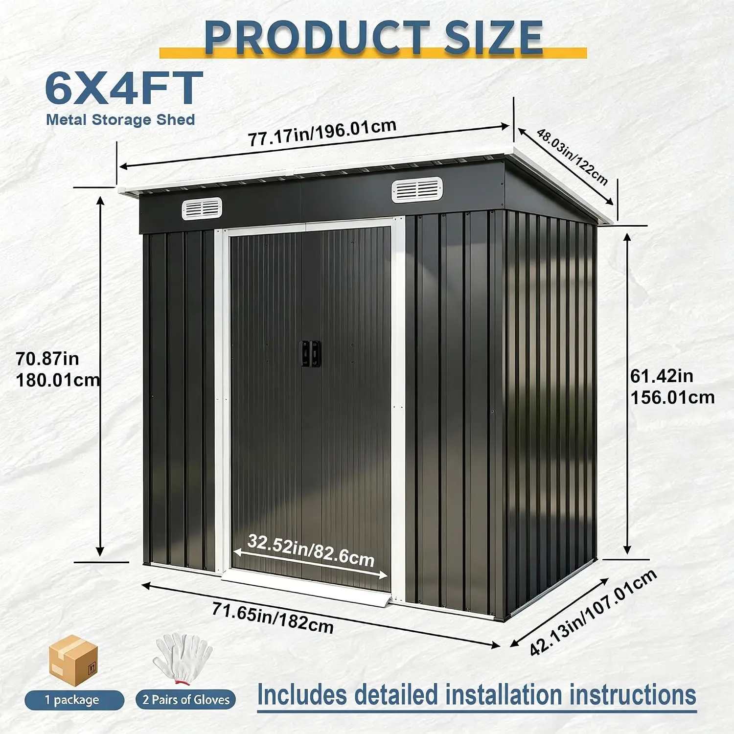 Metal Outdoor Storage Shed with Sliding Door for Garden Tool, 4x6ft, Customized
